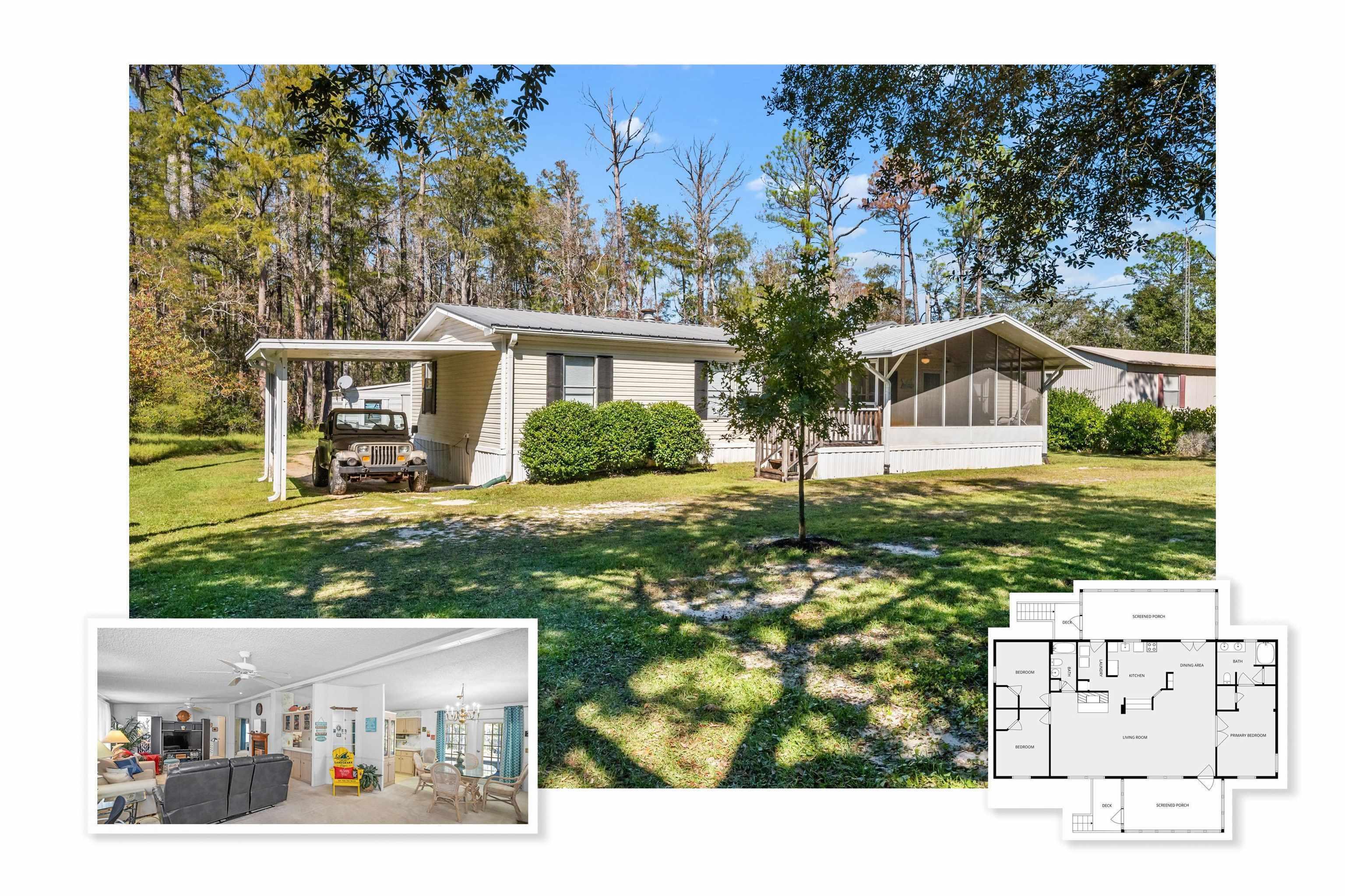 Image 2: View of front facade with a front lawn, a sunroom, and a carport