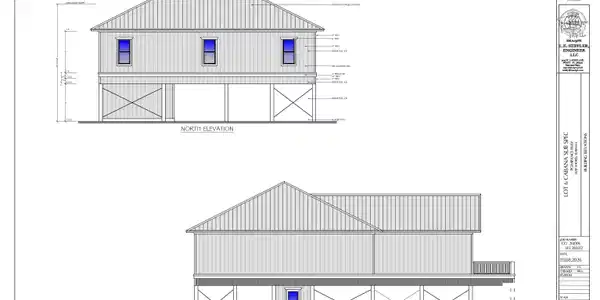 Image 2: Architectural Drawings, Elevations. Depicting the north and west exterior views of the property