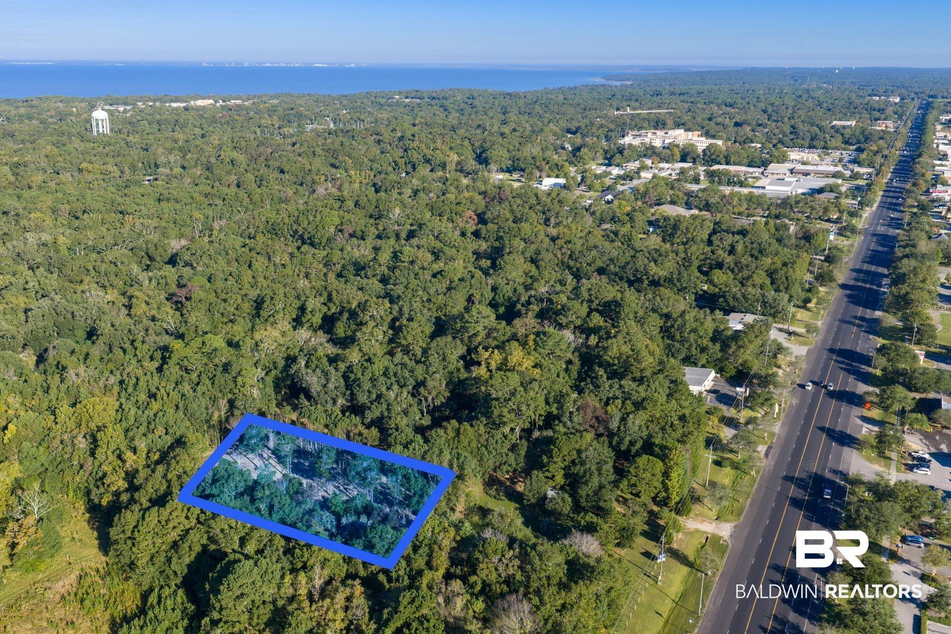 Image 3: Aerial view of property and surrounding area with a forest and property parcel outlined