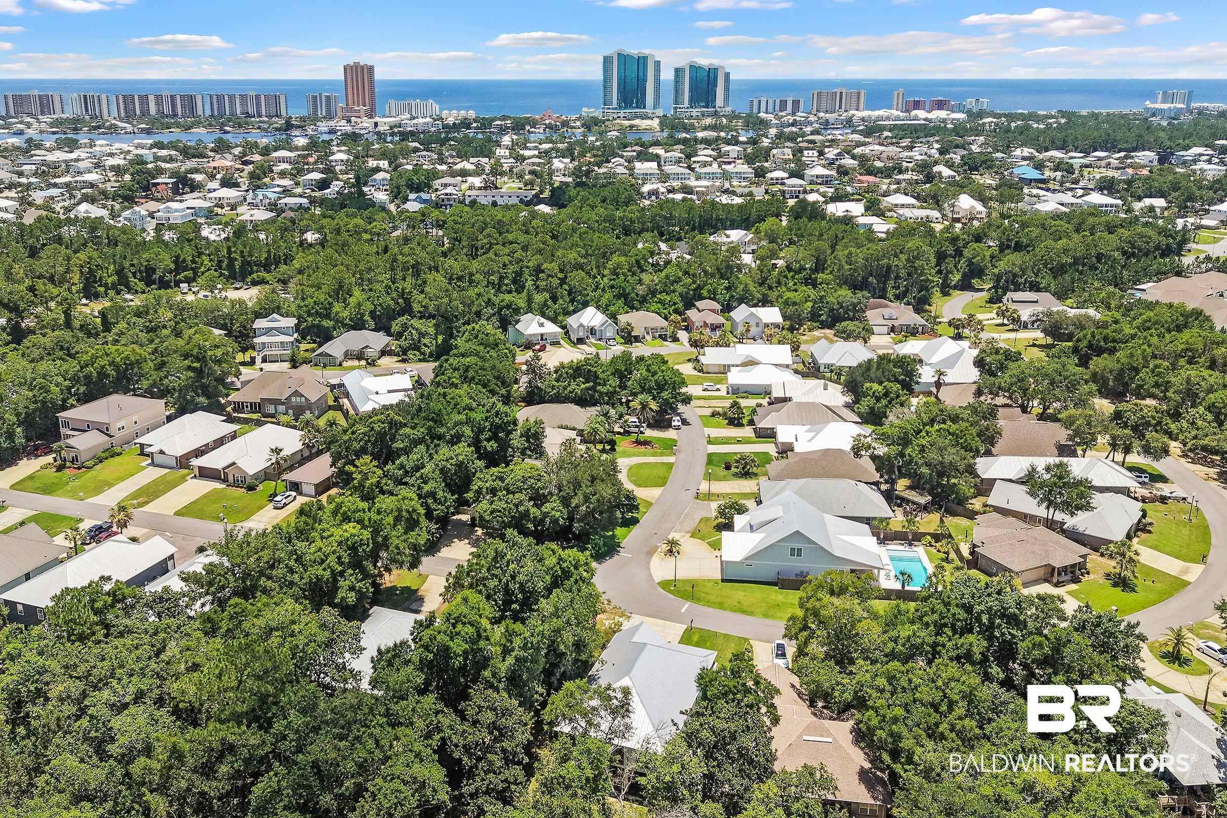 Image 3: Aerial perspective showcasing a residential community with mature trees