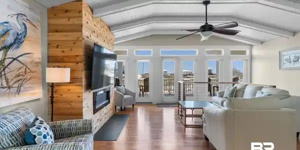 Image 3: Living area with wood finished floors, ceiling fan, and wooden ceiling