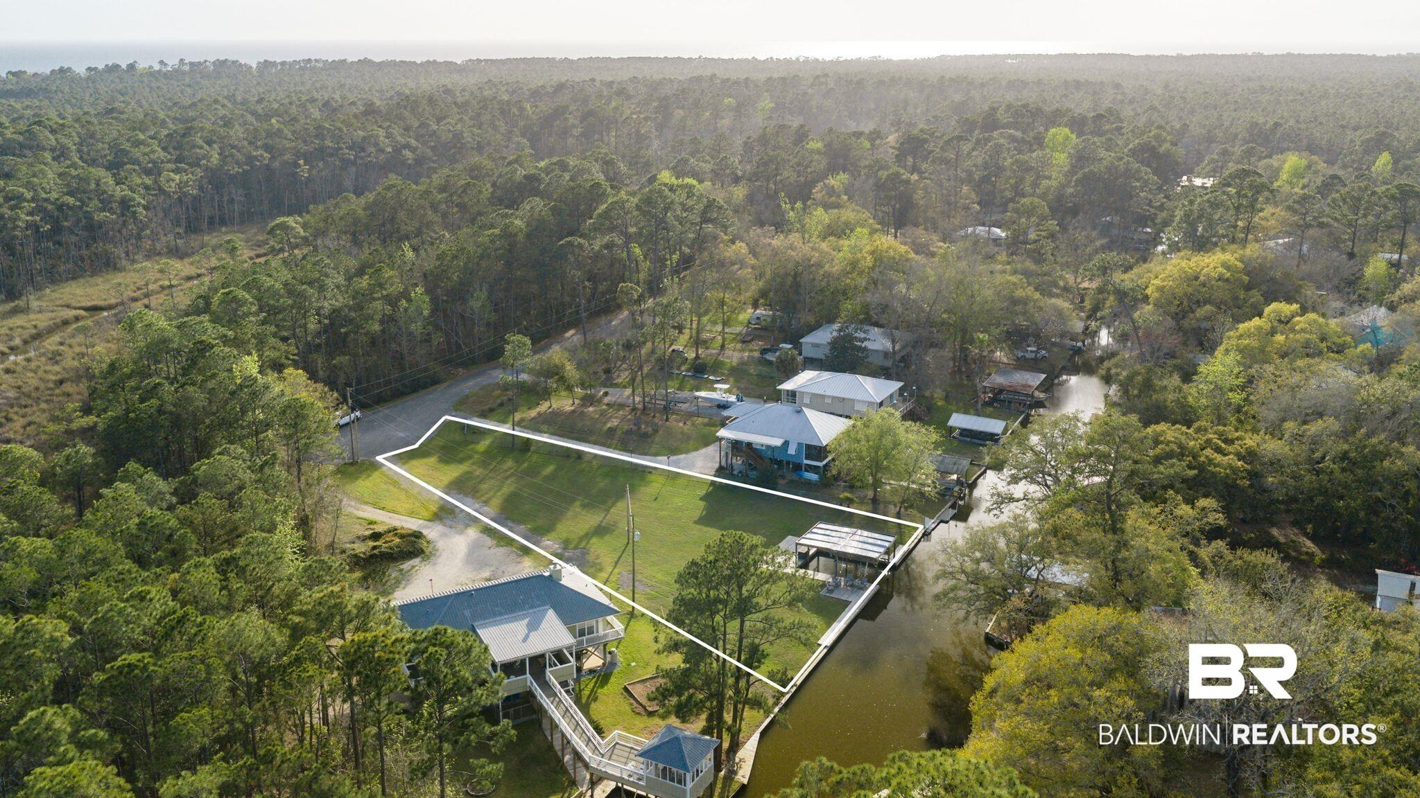 Image 4: Drone / aerial view of a forest and a nearby body of water