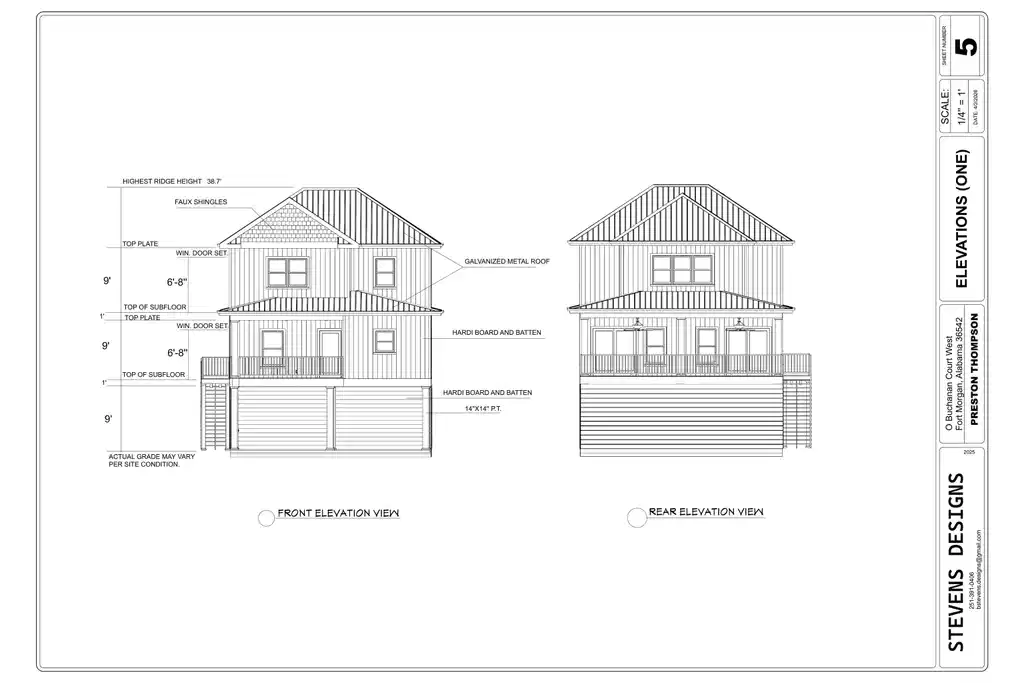 Image 1: Architectural Drawings, Elevations. Illustrating the front and rear external views of the property
