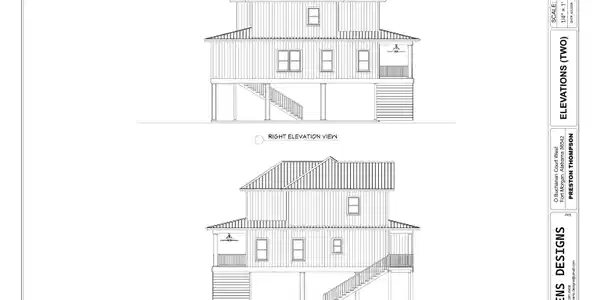 Image 2: Architectural Drawing, Elevations. Illustrating the right and left exterior views of the property