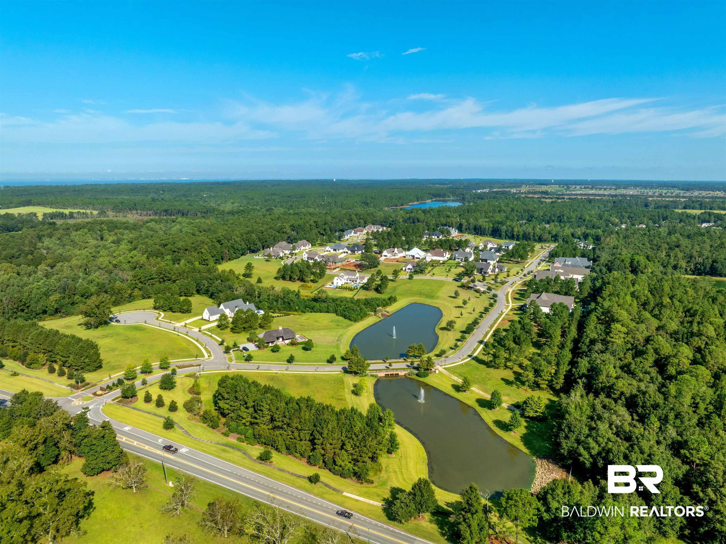 Image 4: Aerial view of property's location featuring a forest and a large body of water