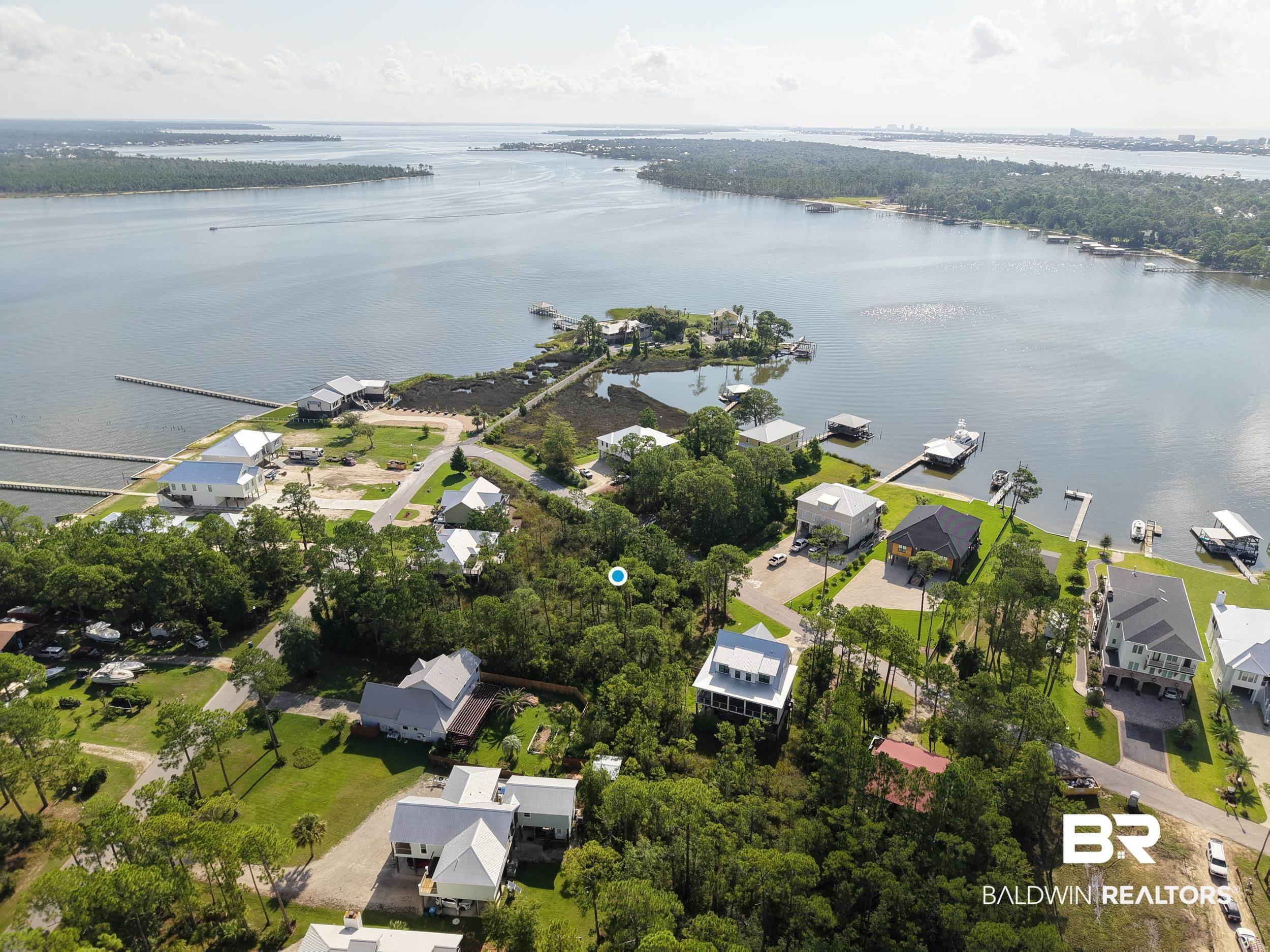 Image 2: Aerial perspective of suburban area featuring a large body of water