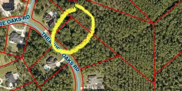 Image 2: Aerial map of property and surrounding area featuring property boundaries highlighted