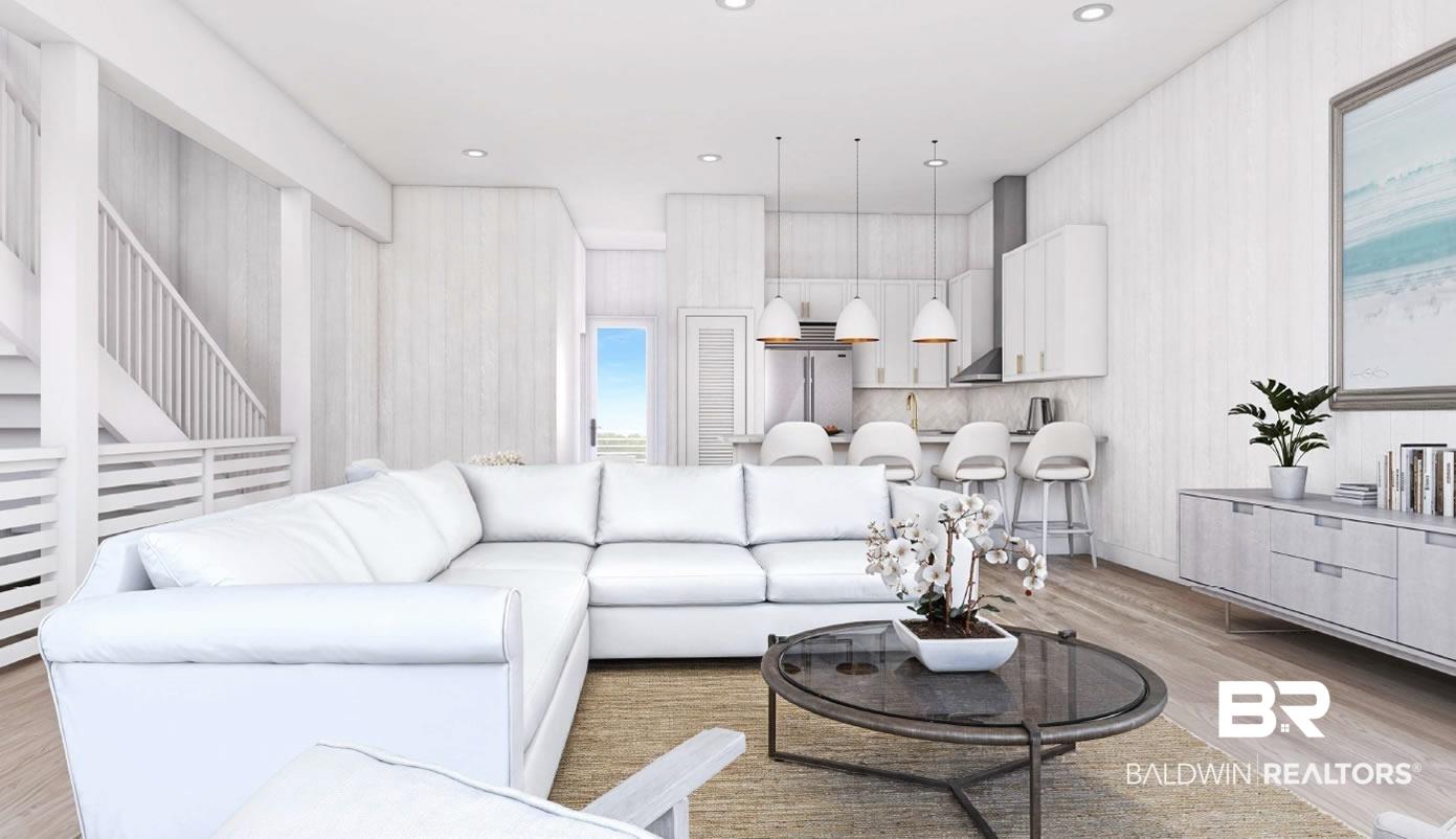 Image 4: Living room with light wood-style floors and recessed lighting