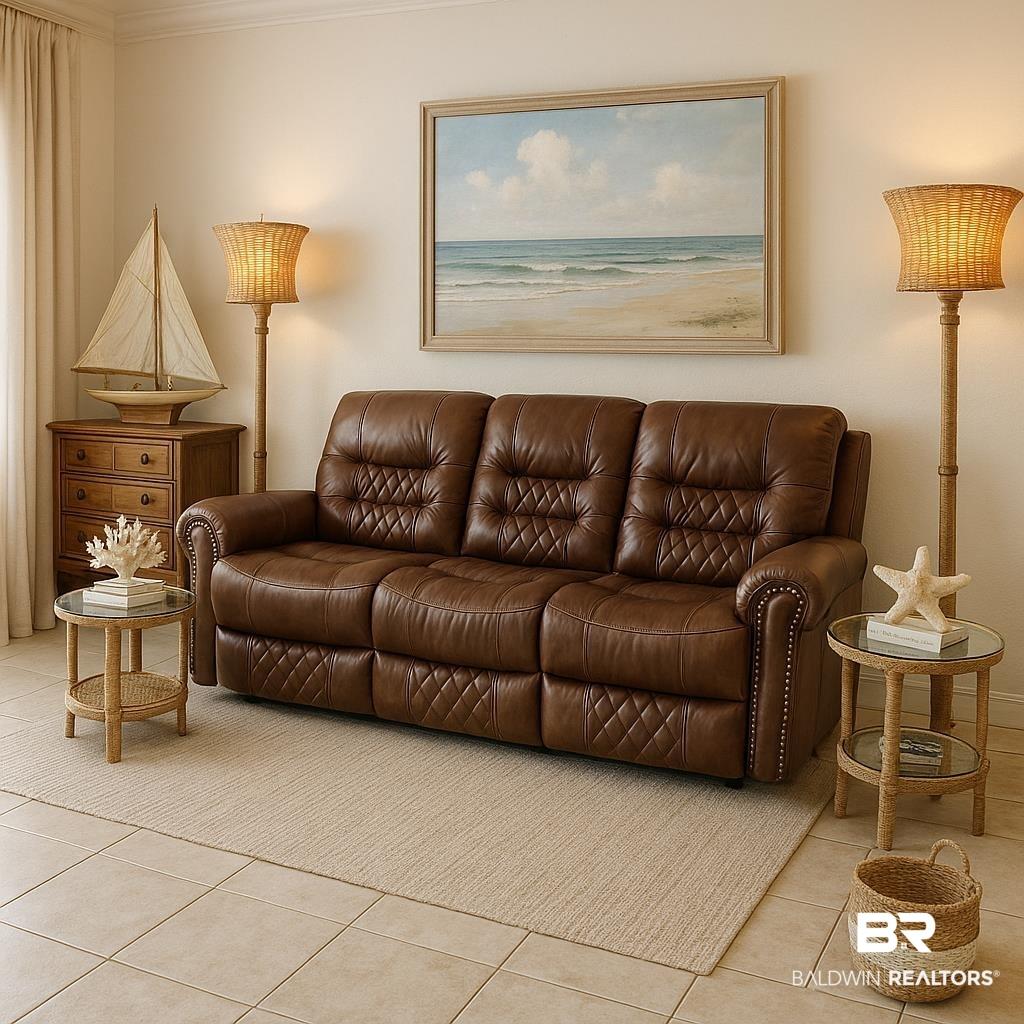 Image 4: Living room featuring light tile patterned floors