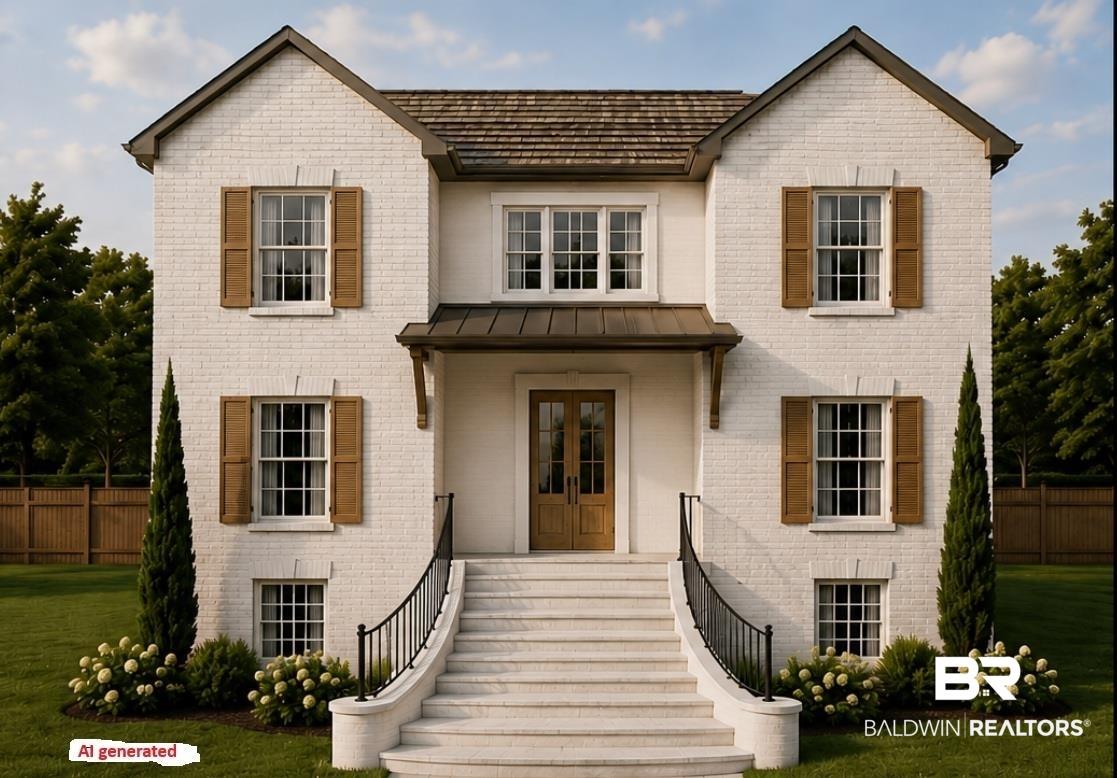 Image 4: Two-story brick exterior with white paint finish