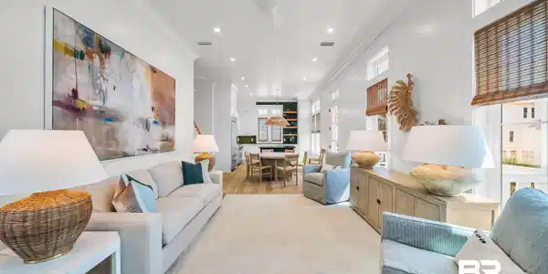 Image 4: Living area featuring healthy amount of natural light, crown molding, a ceiling fan, recessed lighting, and wood finished floors