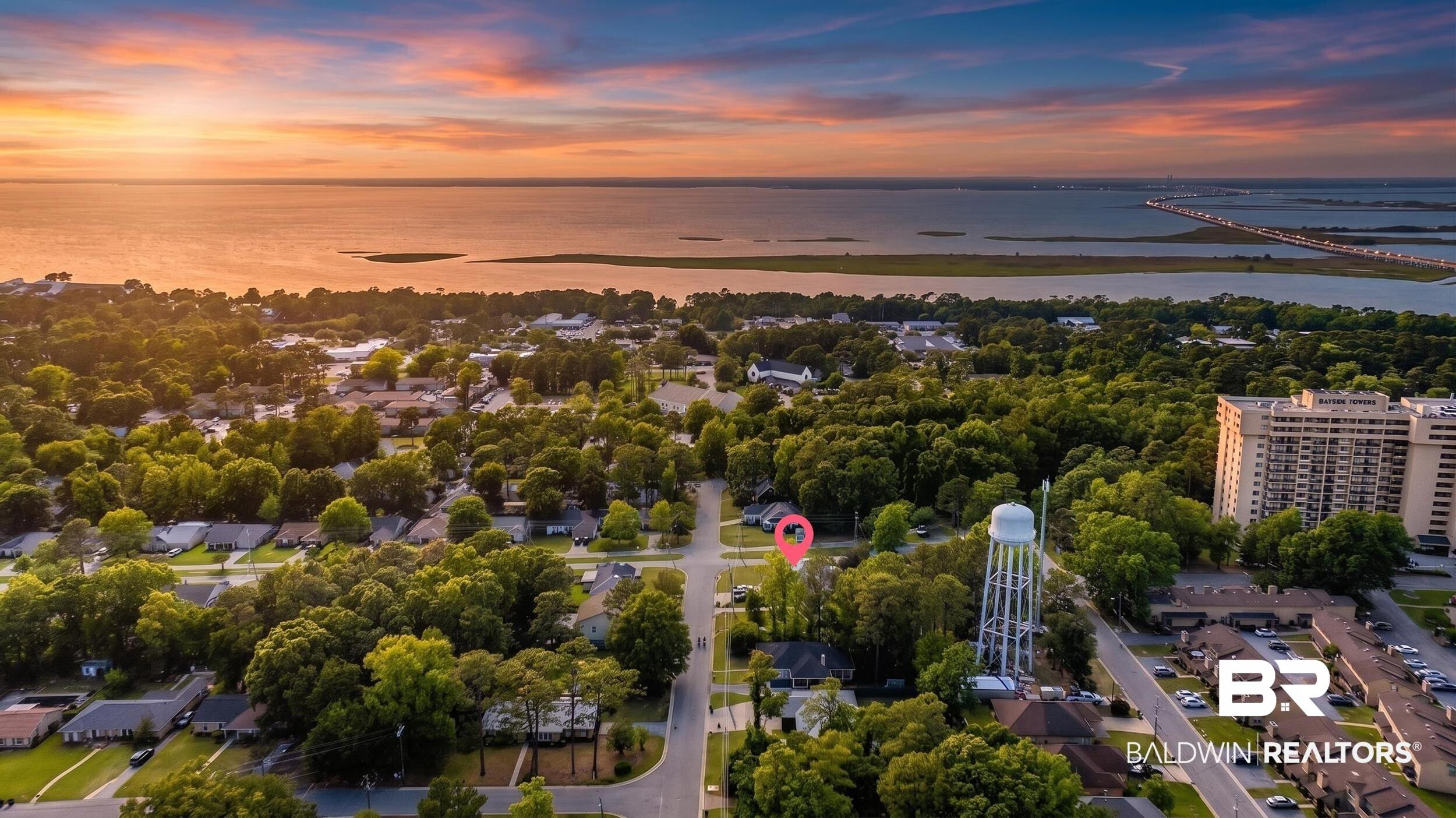 Image 3: Aerial perspective showcasing a residential neighborhood with abundant mature trees