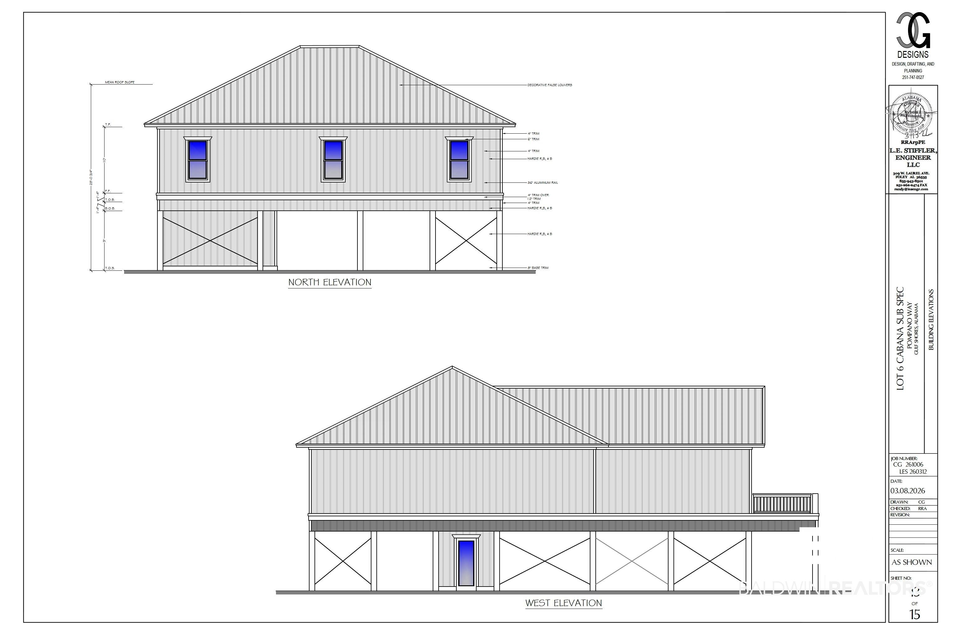 Image 2: Architectural Drawings, Elevations. Depicting the north and west exterior views of the property