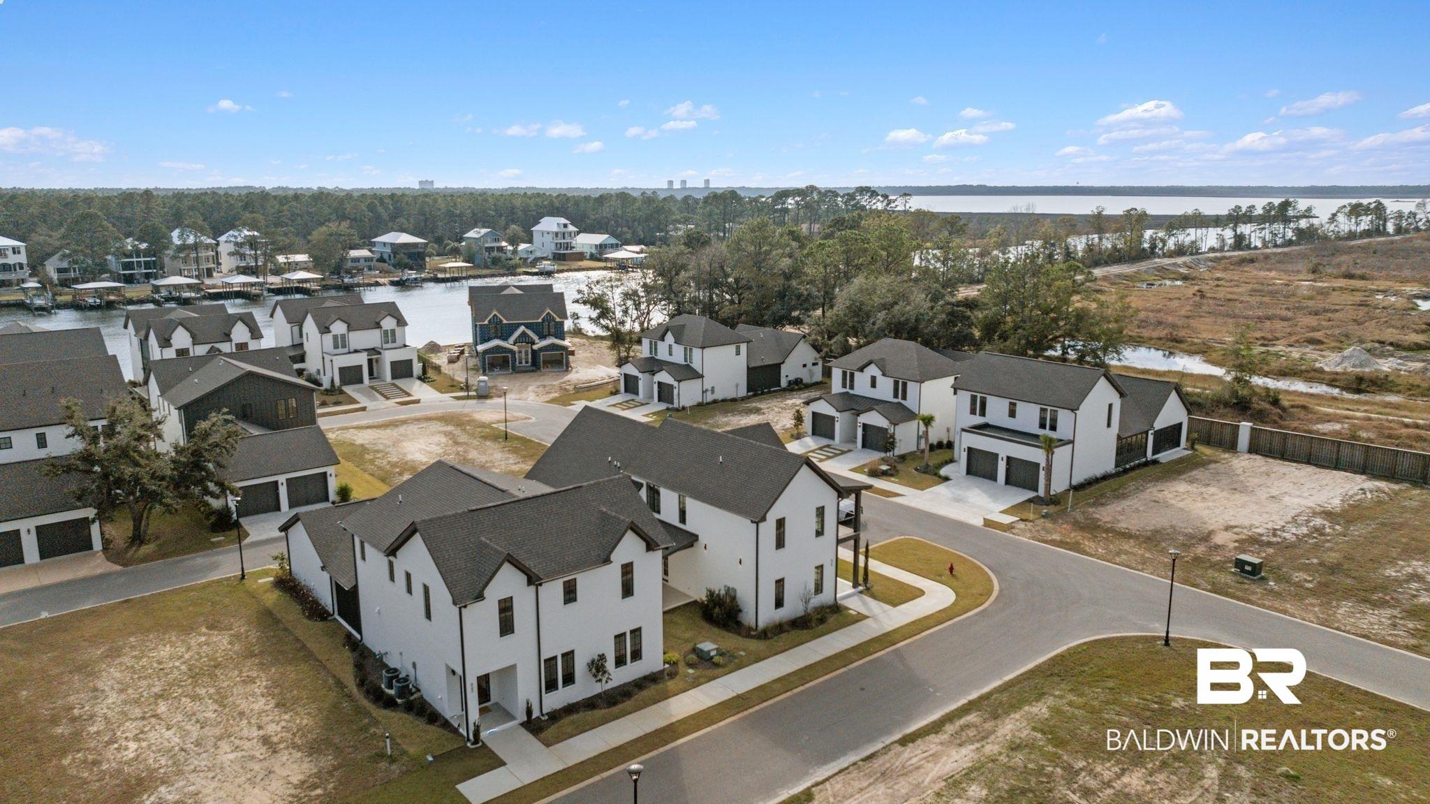 Image 3: Aerial perspective of suburban area with a large body of water