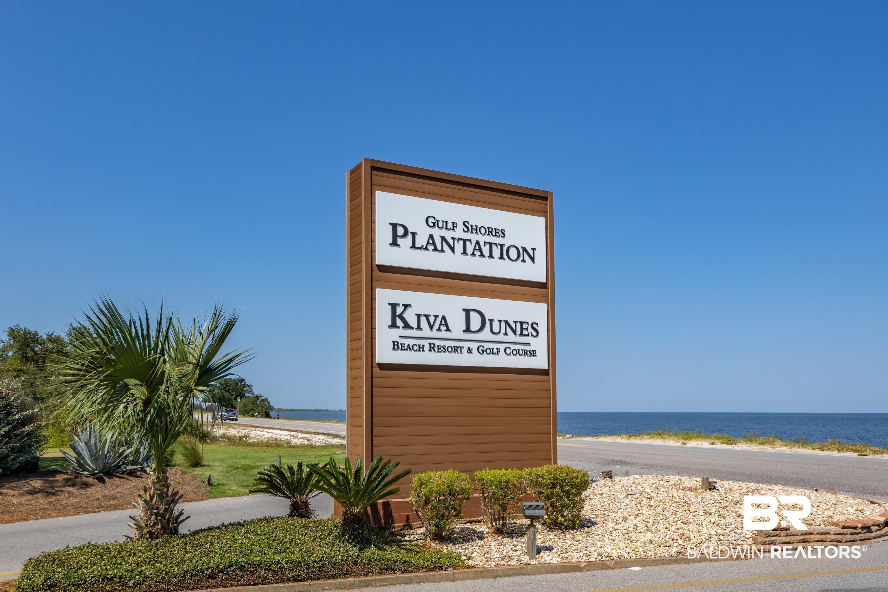 Image 2: Prominent wood-finish sign for Gulf Shores Plantation and Kiva Dunes Beach Resort & Golf Course