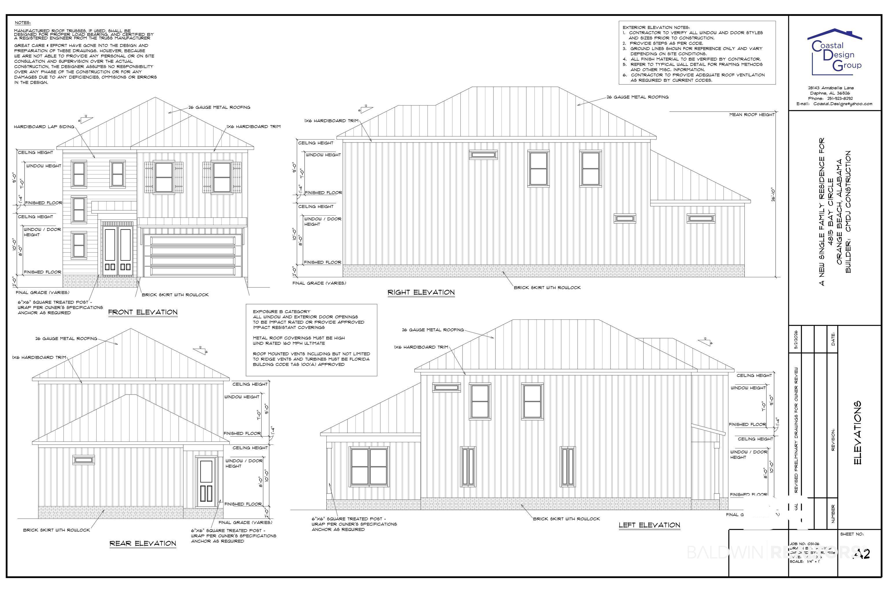Image 3: Architectural Drawings, Elevations. Illustrating exterior views and dimensions of the property