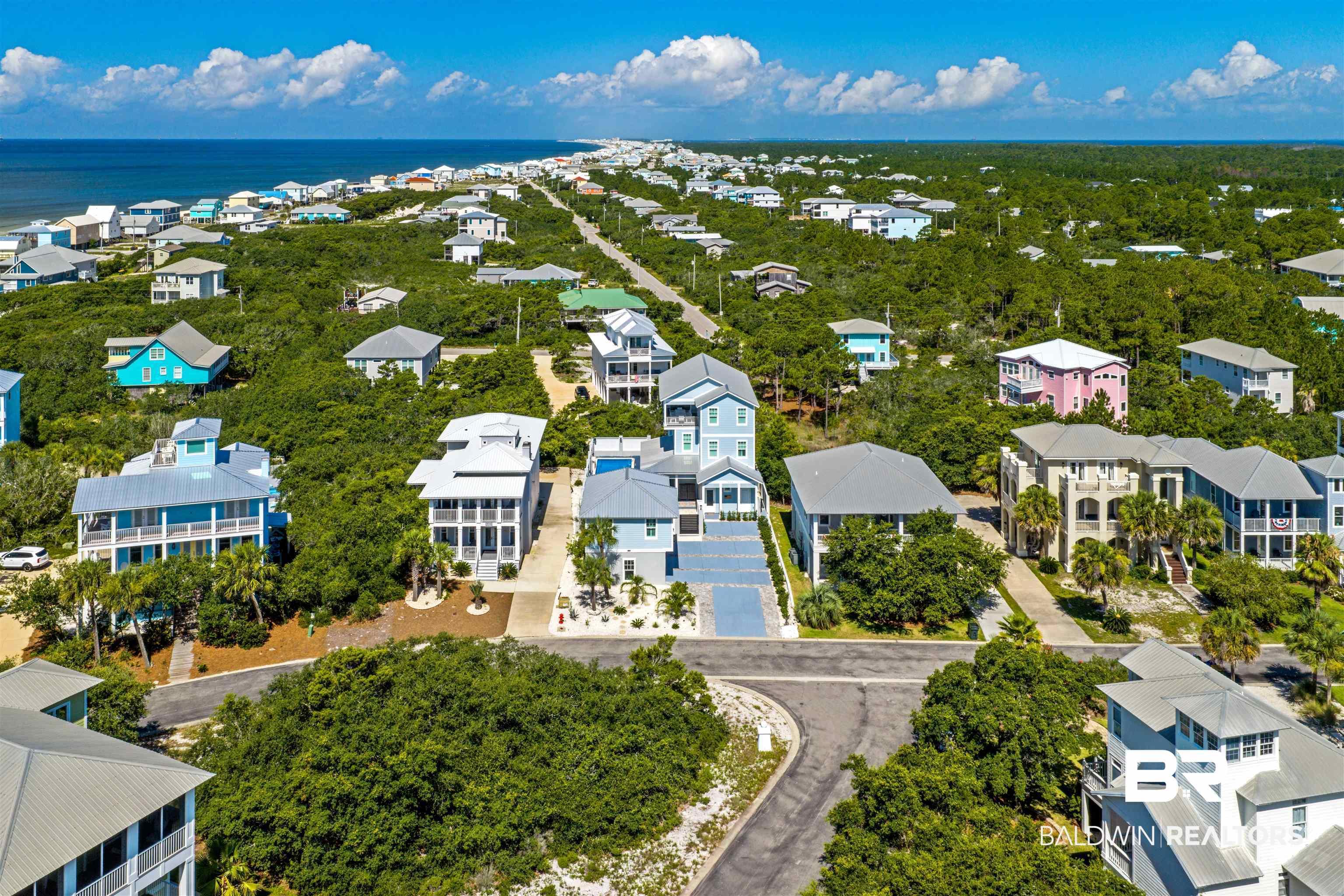 Image 4: Coastal neighborhood featuring residences surrounded by dense foliage and paved roadways