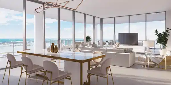 Image 4: Dining space featuring a water view and floor to ceiling windows