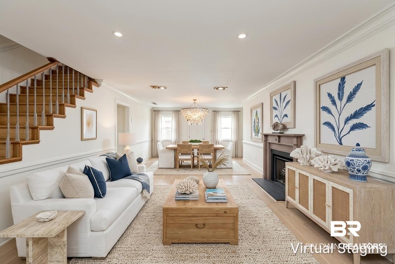 Image 3: View of living room & dining room when entering the home. (virtual staging)