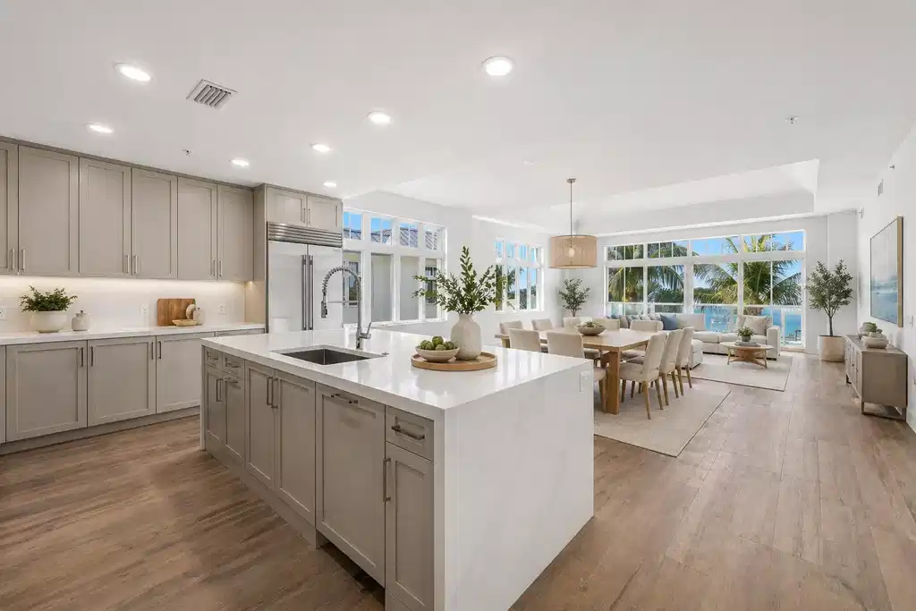 Image 1: Virtually Staged Kitchen, Dining and Living Room