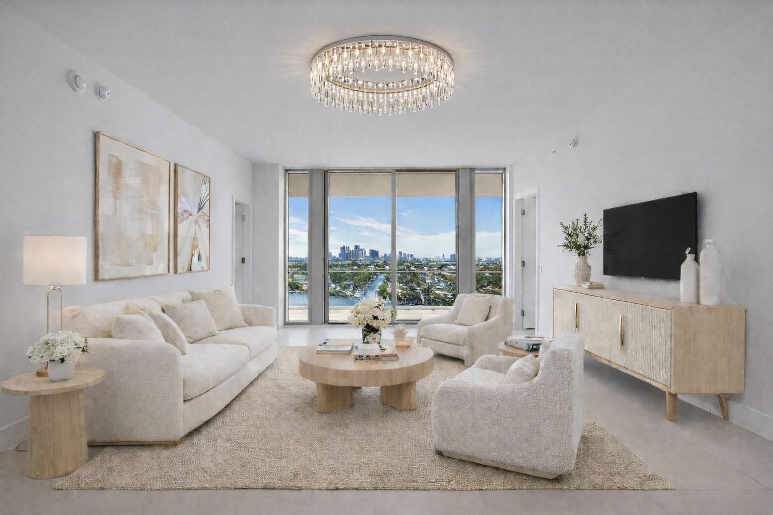 Image 3: The living room, The chandeliers are not included