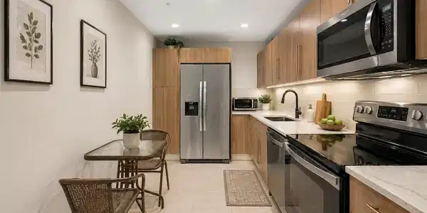 Image 4: Kitchen is virtually staged and virtually updated.