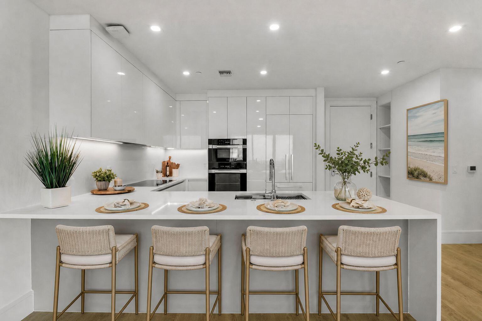 Image 3: Kitchen bar with stools - Staged