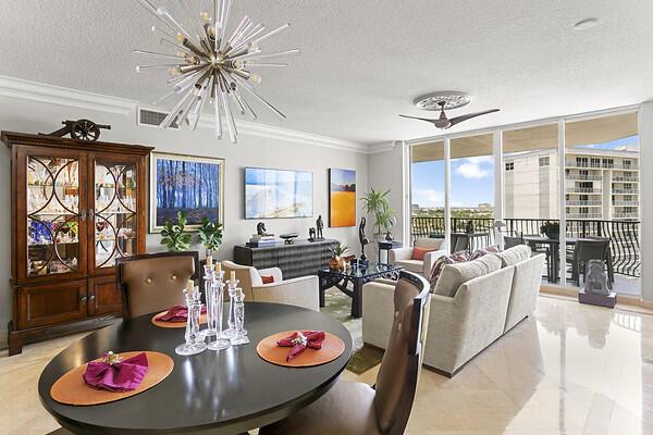 Image 4: Living/Dining RM w/ designer light fixtures & marb