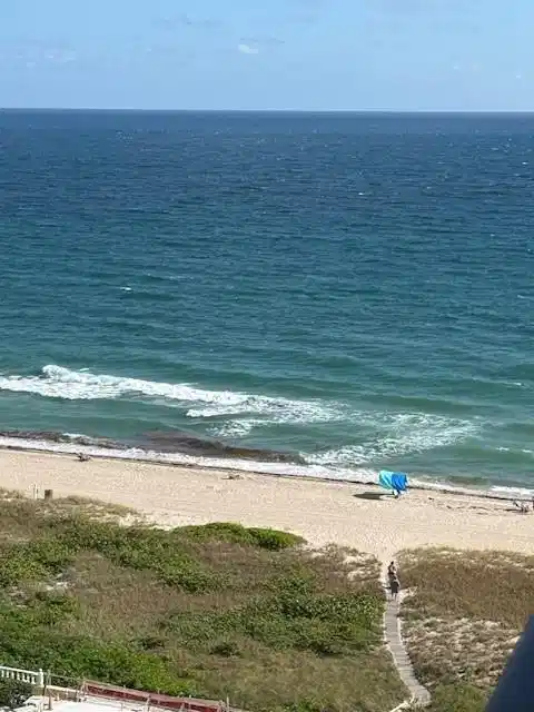 Image 1: View of beach and ocean from balcony