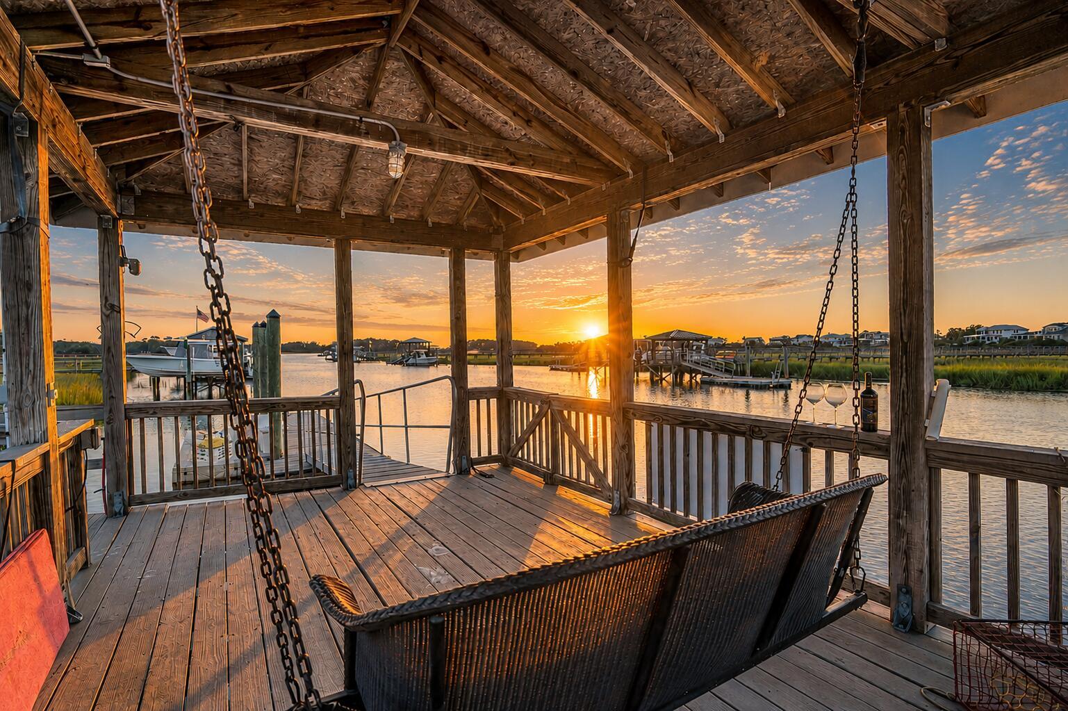 Image 1: dock at sunset