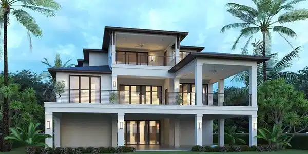 Image 3: Rear view of property with a lawn, a balcony, and Image 3: Rear view of property with a lawn, a balcony, and