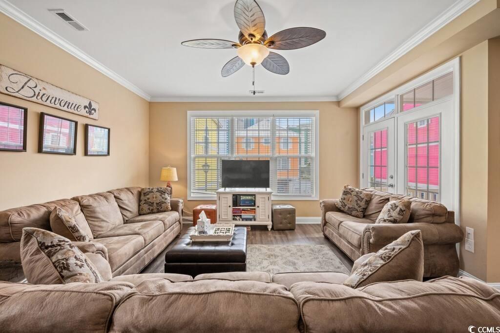 Image 2: Living area with ornamental molding, ceiling fan, Image 2: Living area with ornamental molding, ceiling fan,