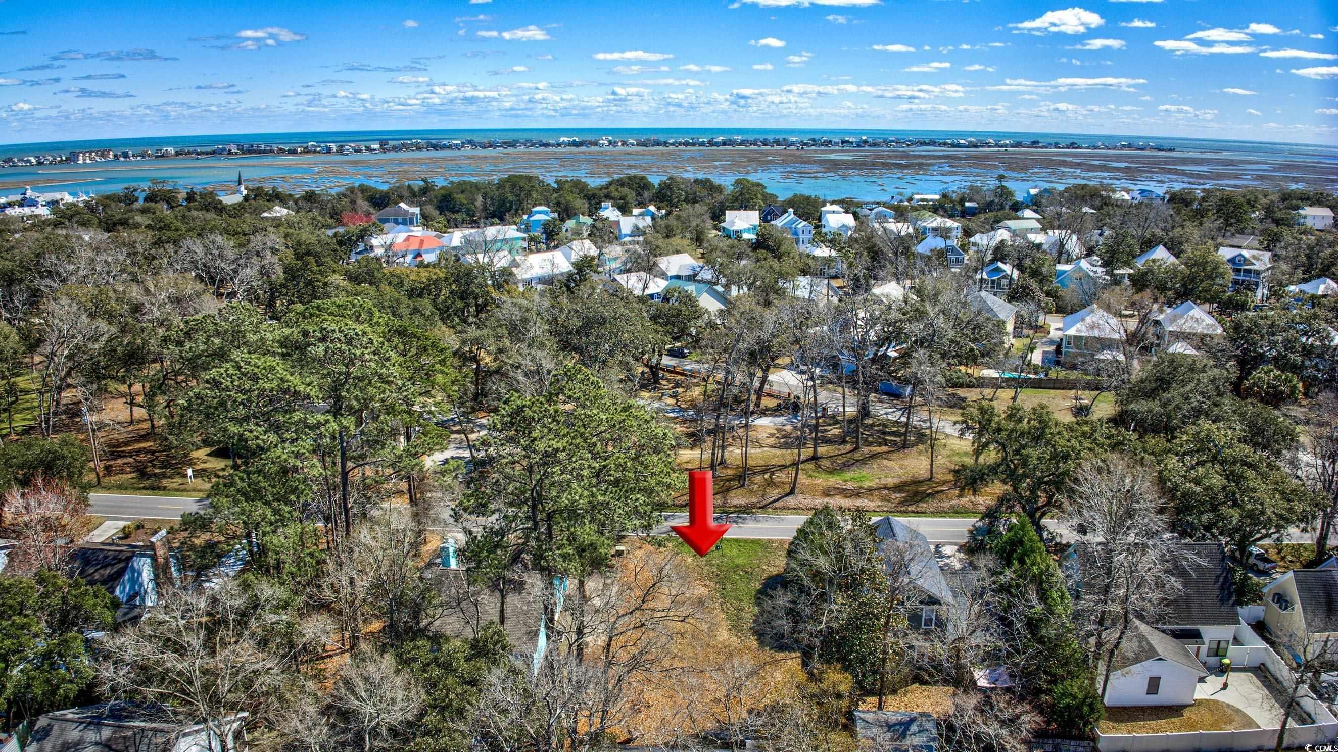 Image 1: Bird's eye view with a water view