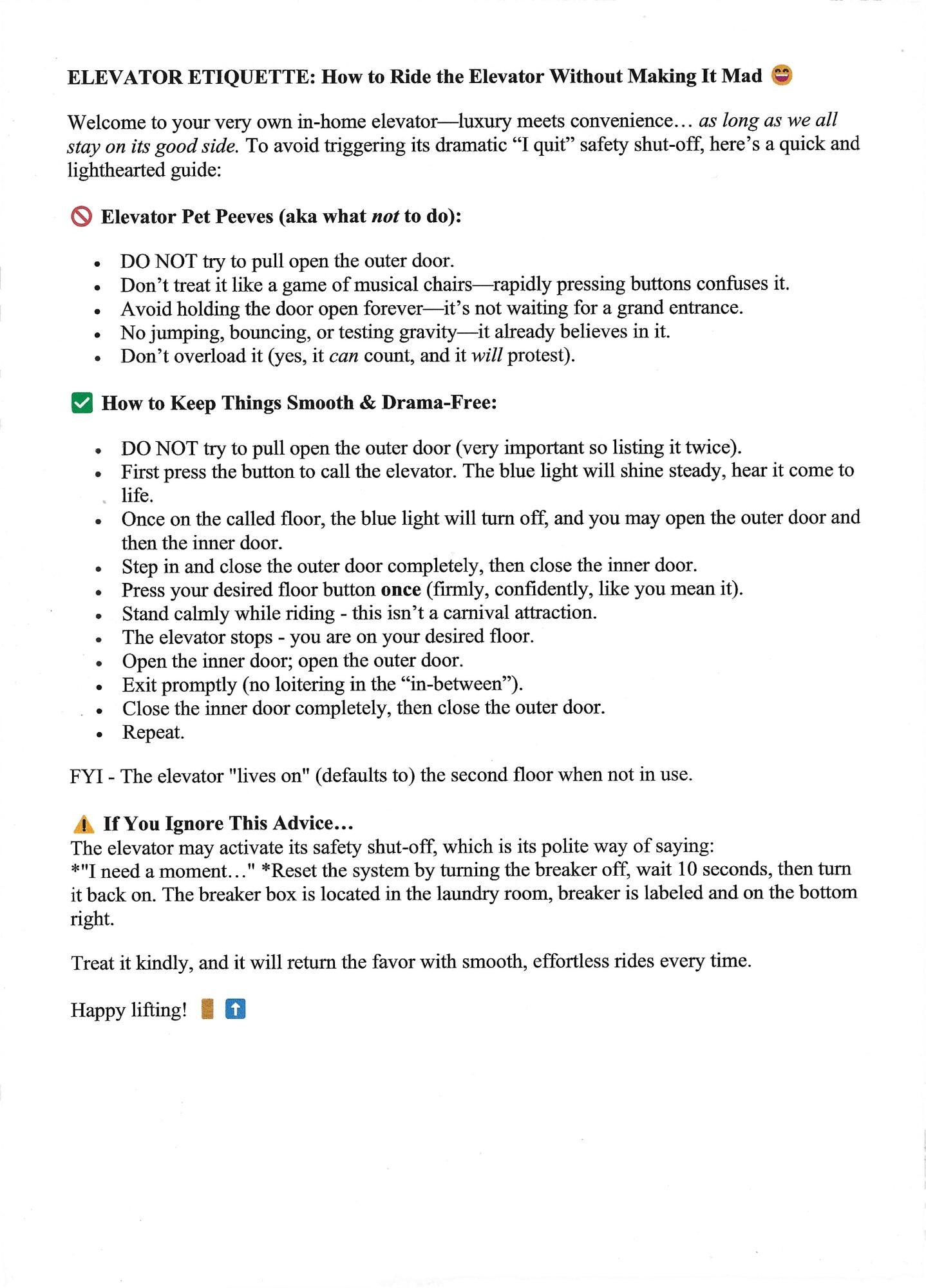 Image 4: Elevator notes