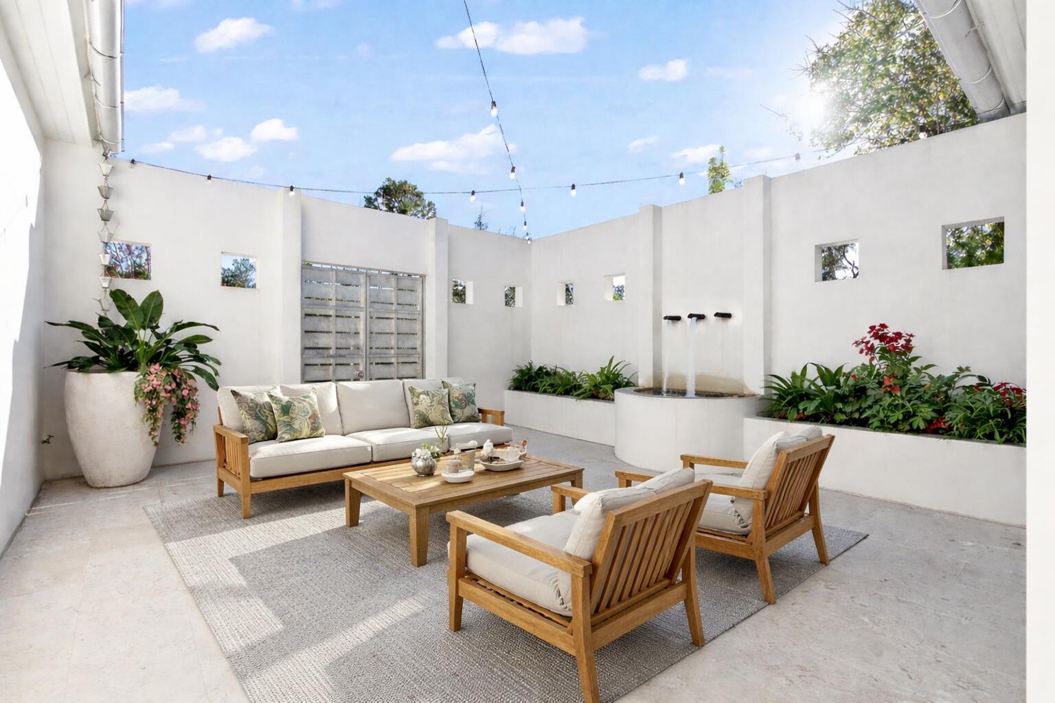 Image 2: Courtyard entry virtually staged