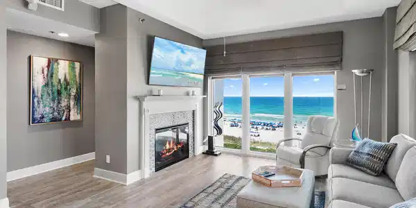 Image 3: Living room with electric fireplace