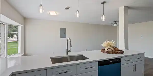 Image 4: large stainless steel sink overlooks the living ro