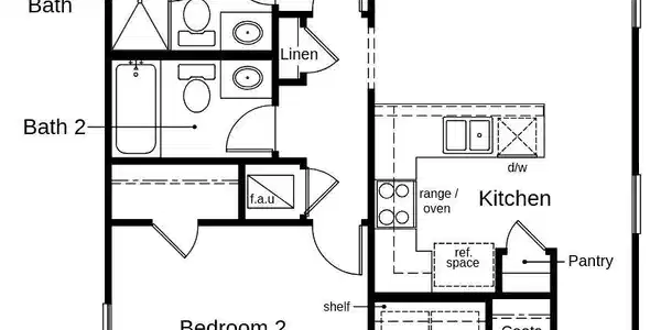 Image 2: This floor plan features 2 bedrooms, 2 full baths,