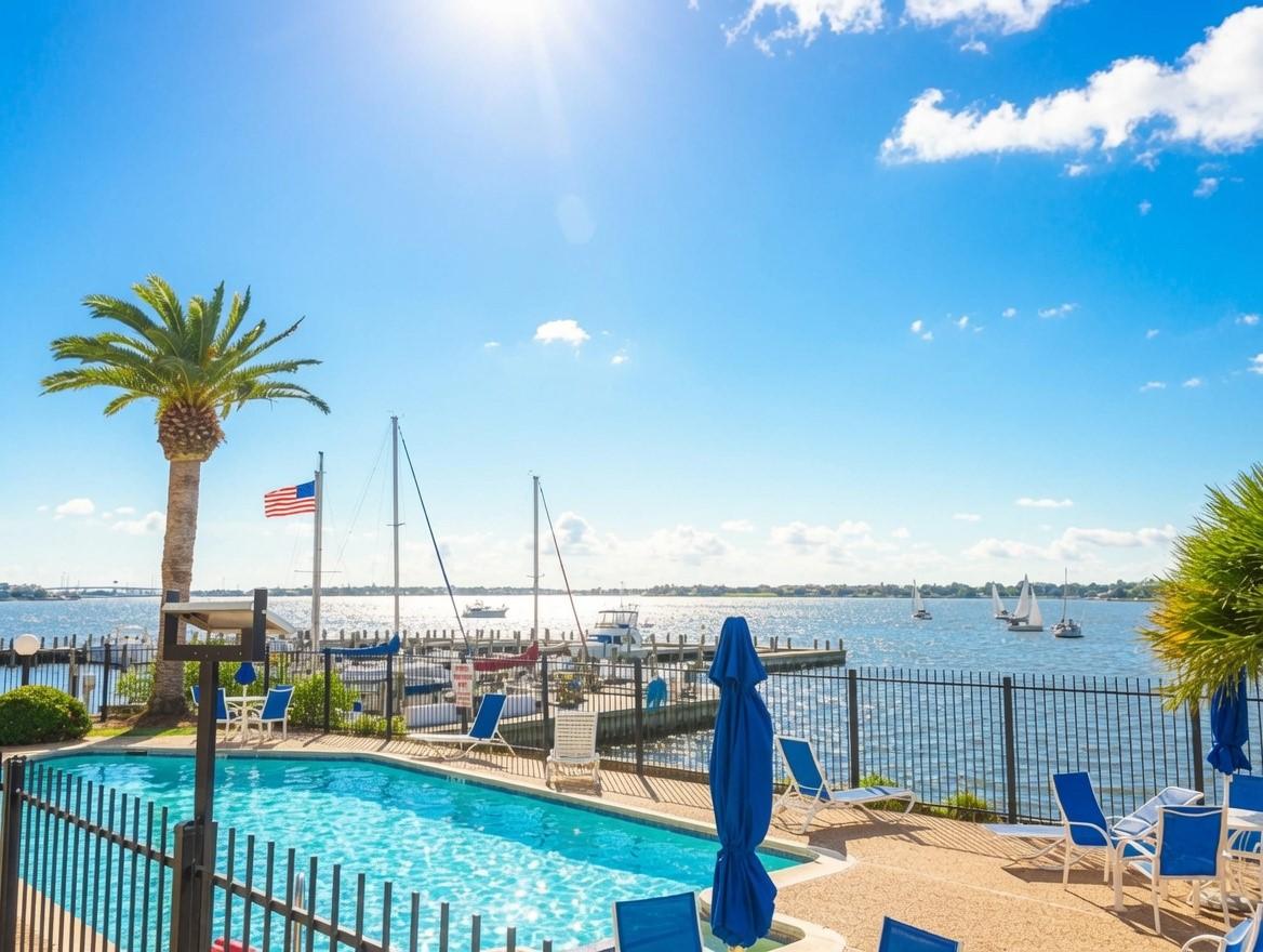 Image 1: Resort-style waterfront pool overlooking Clear Lak
