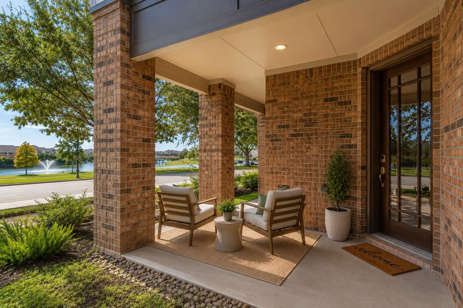 Image 2: Covered front patio with charming curb appeal and