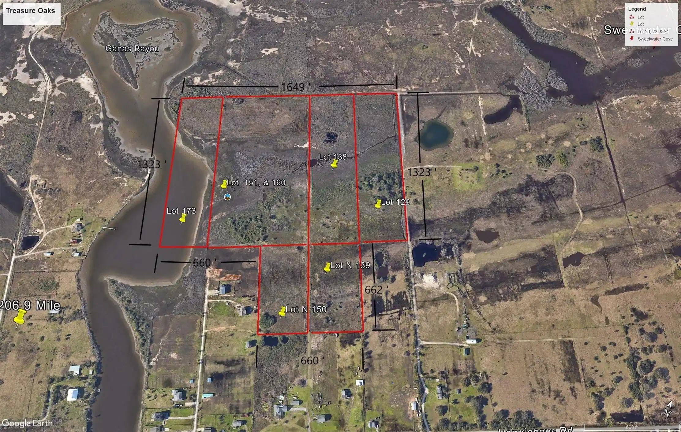 Image 1: Lot dimensions & 1300' + Gangs Bayou waterfront