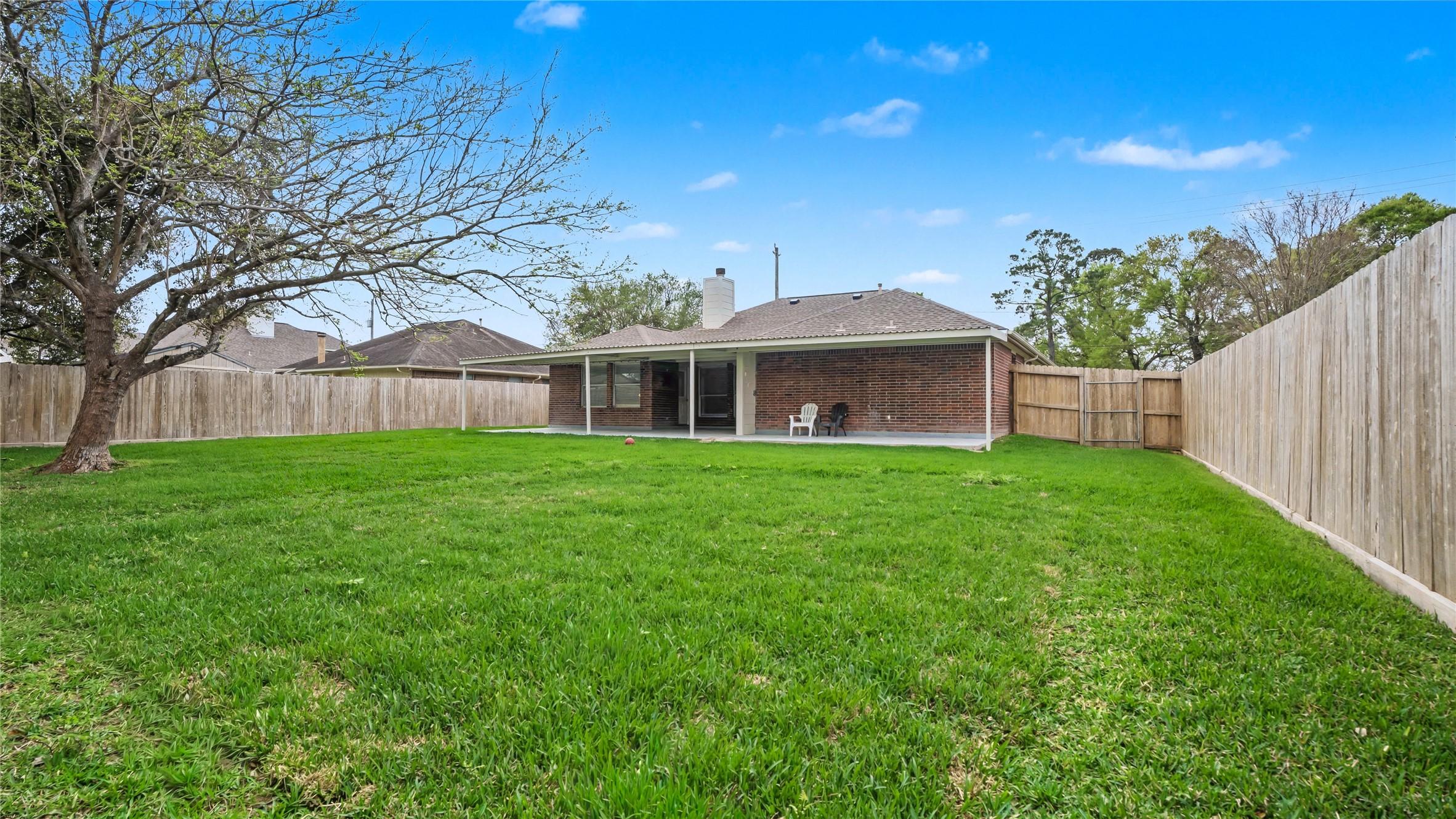 Image 3: Expansive backyard featuring a mature shade tree.