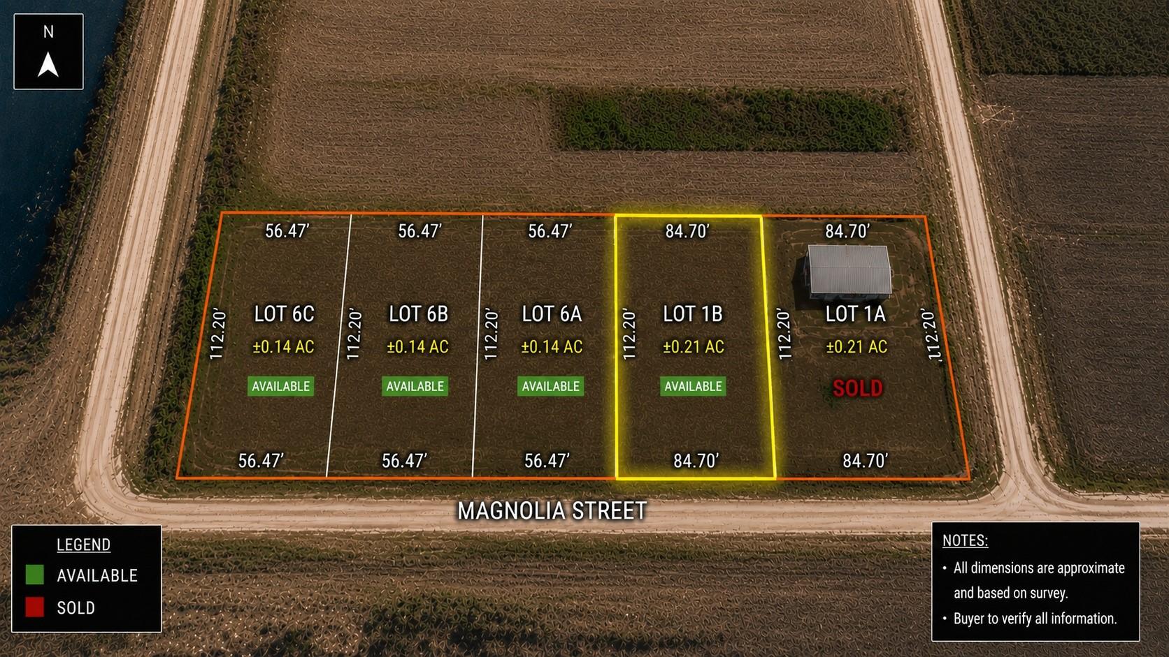 Image 2: Aerial map highlighting Lot 1B. Property boundarie