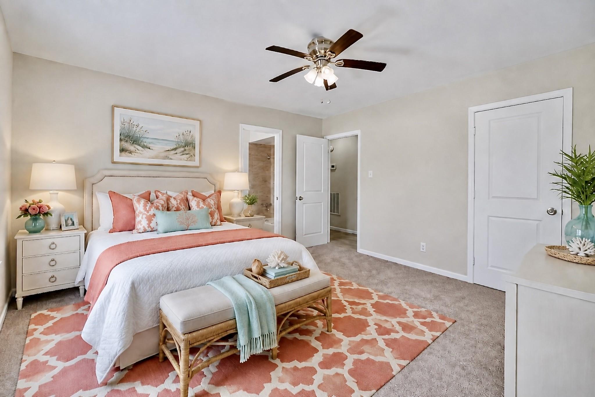 Image 4: A spacious bedroom with soft natural light, neutra