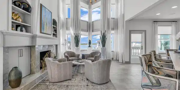 Image 4: Sitting area with water views and fireplace!