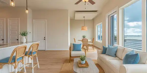 Image 4: Virtually staged image of the living and dining wi