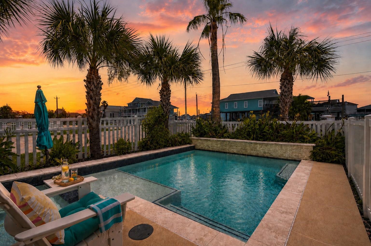 Image 2: Poolside view highlighting the elevated home, shad