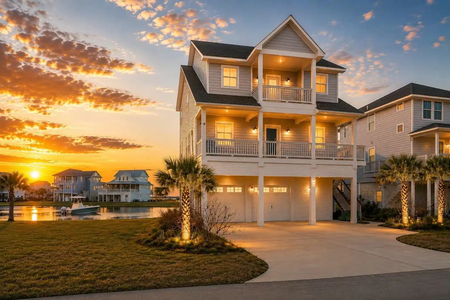 Image 1: Charming coastal exterior with covered parking and