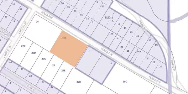 Image 3: Vacant lot for sell is shown in orange
