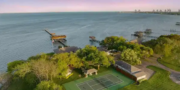 Image 2: Aerial view looking out to Galveston Bay.